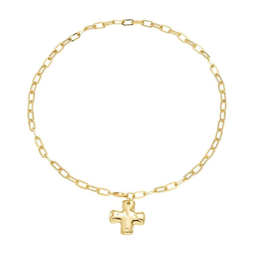NOTABLE HAMMERED CROSS FRONT TOGGLE NECKLACE