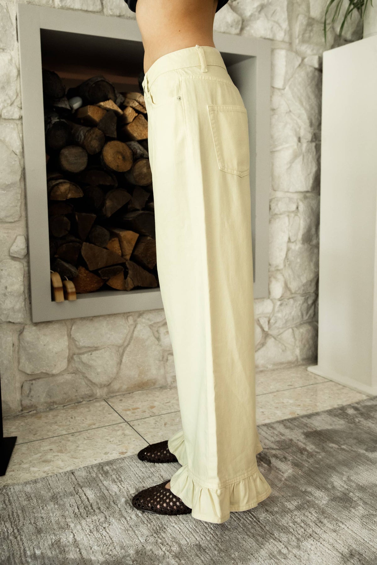 Ruffle Hem Wide Leg Denim