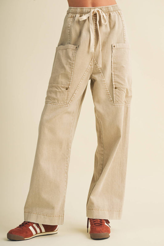 Drawstring Waist Wide Leg Utility Trouser
