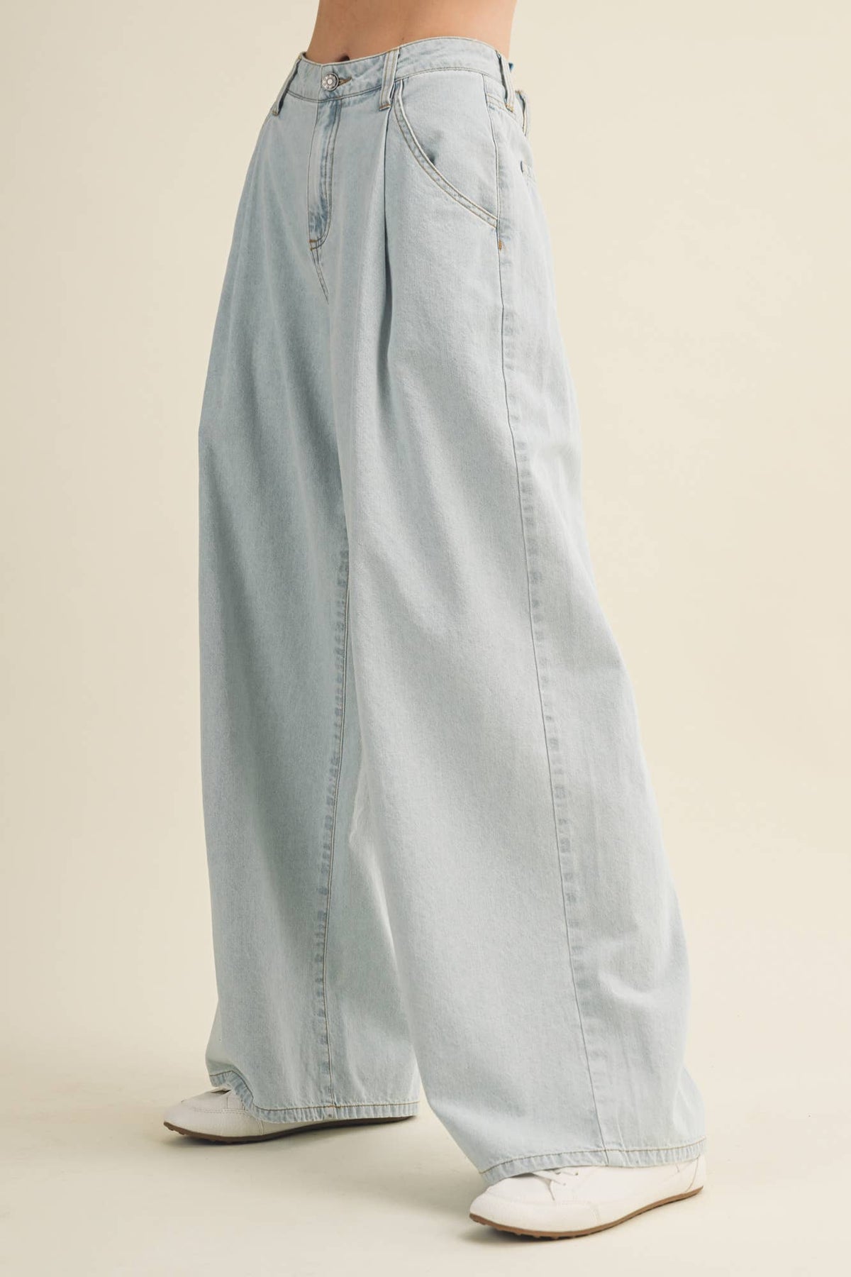 Pleat-Front High-Waist Denim