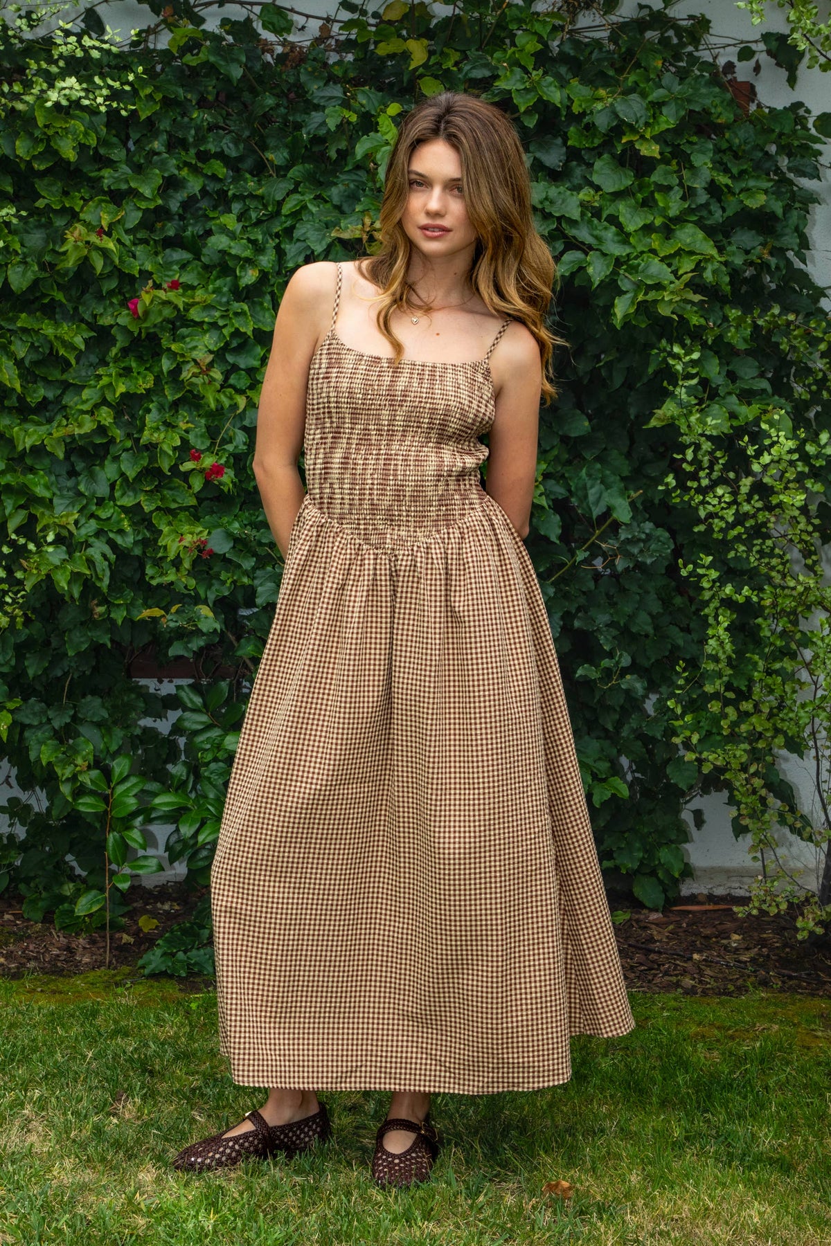 MAYREN Gingham Smocked Midi Dress