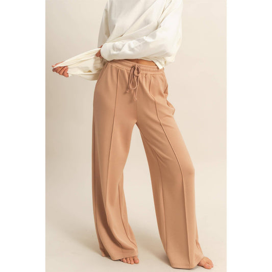 Scuba High-Waist Drawstring Pintuck Wide Leg Pants