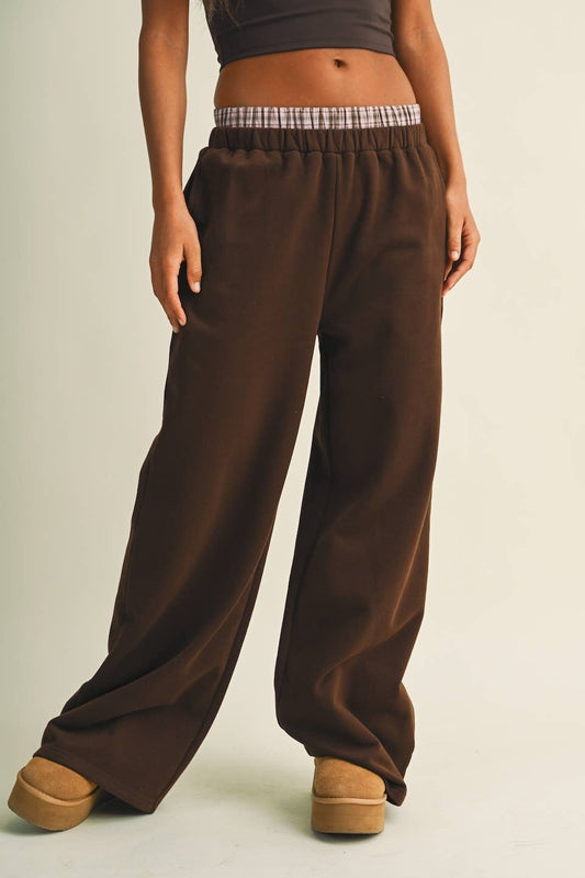 Plaid Double Layered Wide Leg Sweatpants