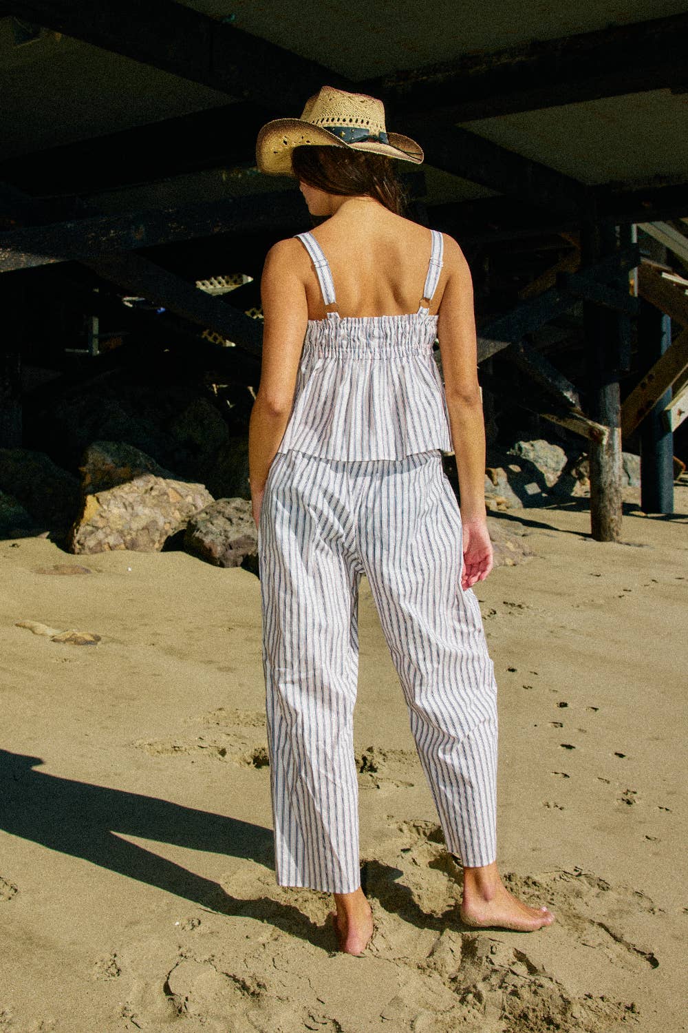 Contrast Drawstring Detail Stripe Print Pants