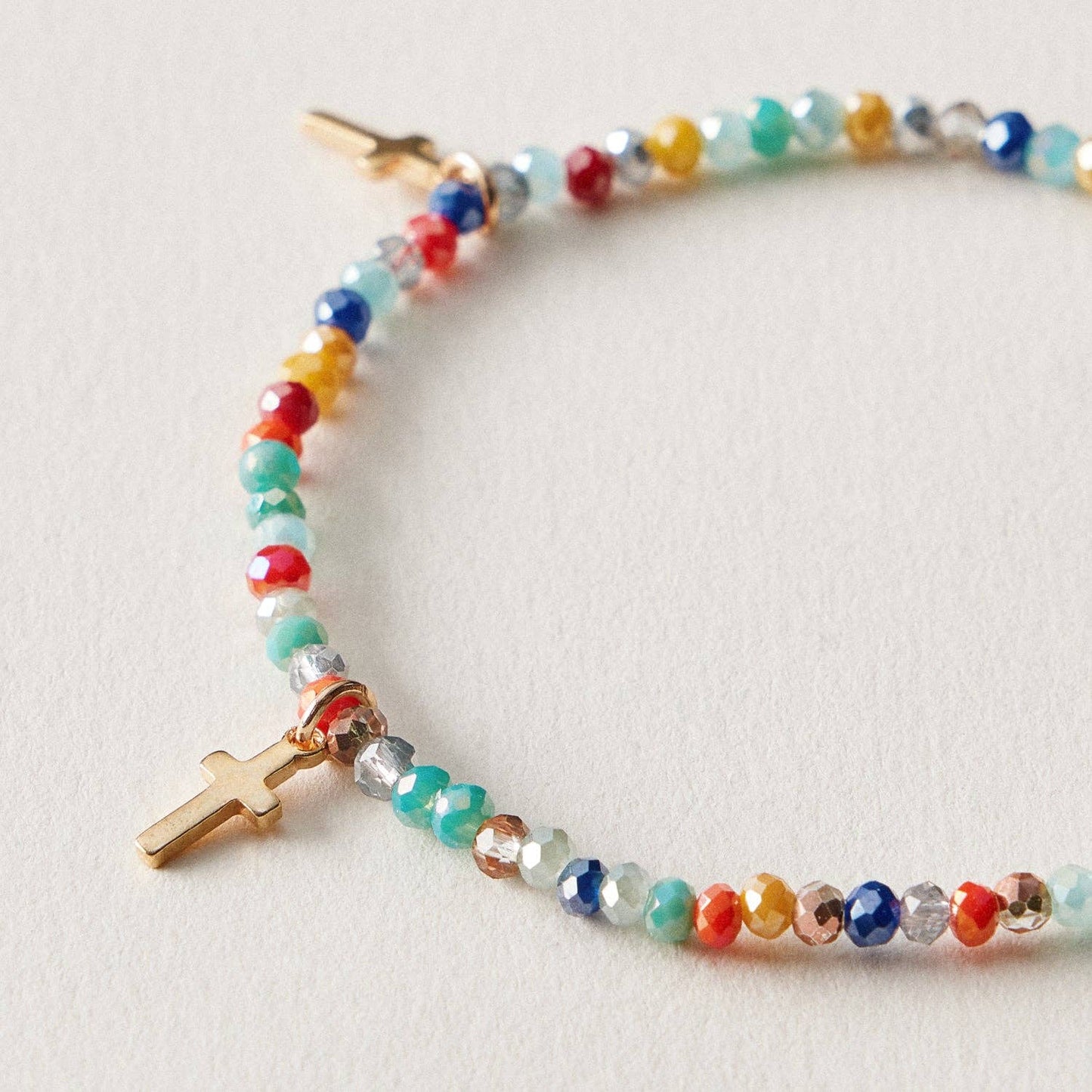 Gold Cross Charm Crystal Stretch Bracelet Stack Set: CHAMP / ONE