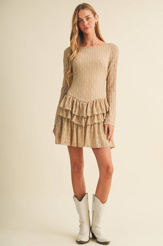 Bateau Neck Tiered Flounce Knit Dress