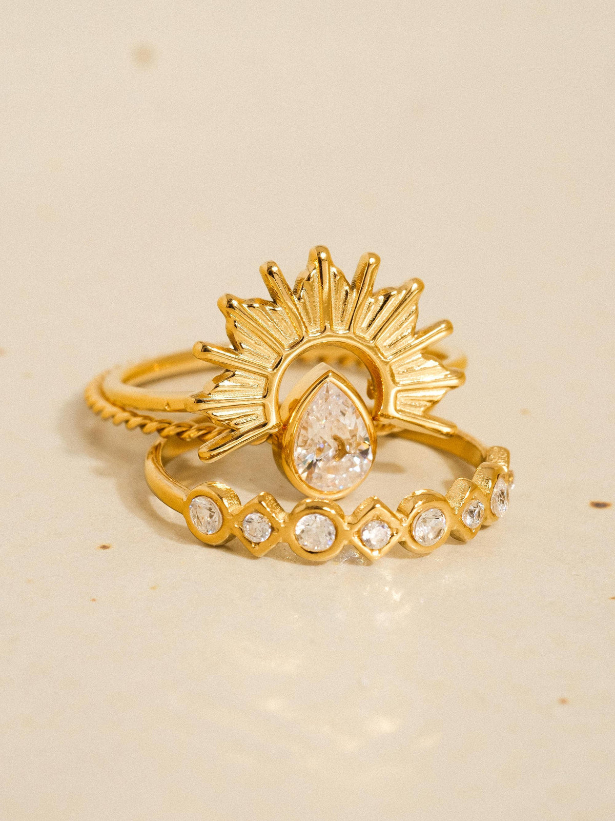 Sun Stone CZ Layered Ring