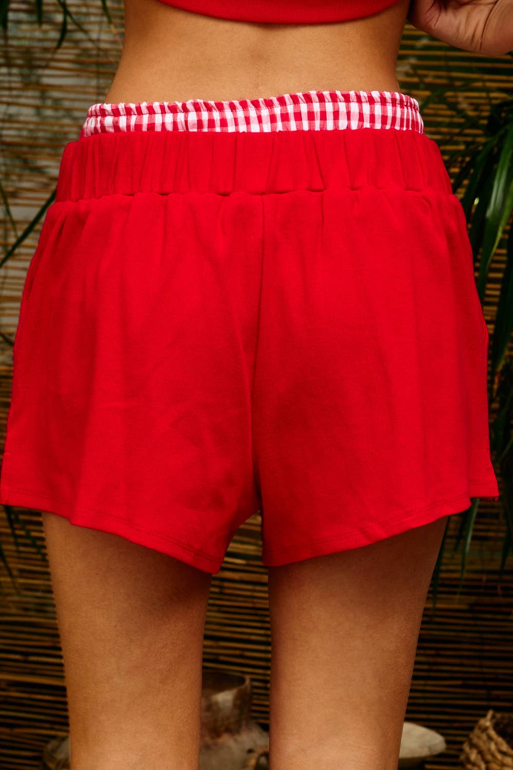 IP5492-1D Contrast Waistband Ribbed Lounge Shorts: Pink / S-M-L (2-2-2)