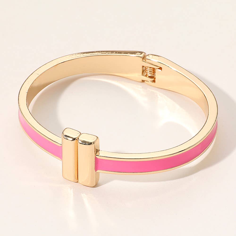 Metal Bar Tip Enamel Hinged Bangle Bracelet: Black