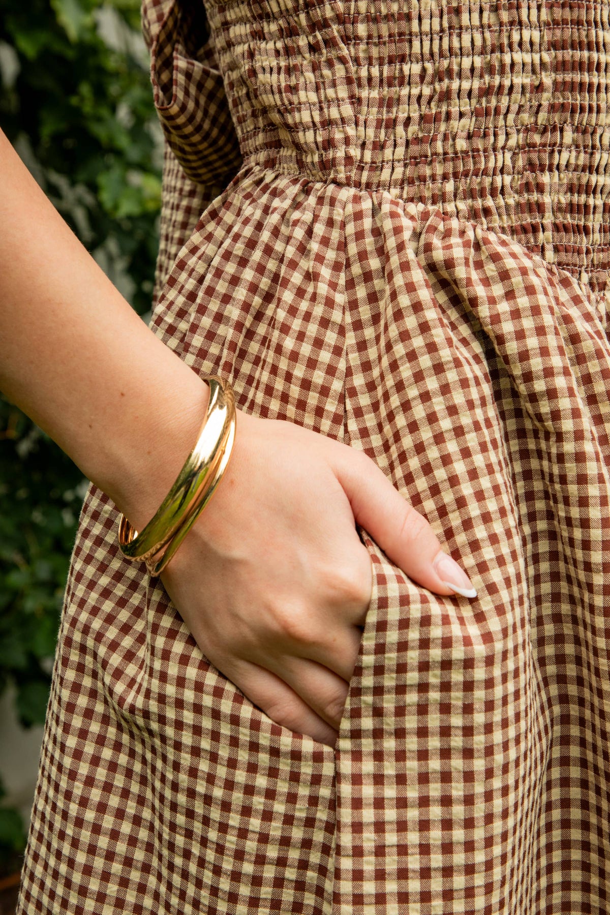 MAYREN Gingham Smocked Midi Dress