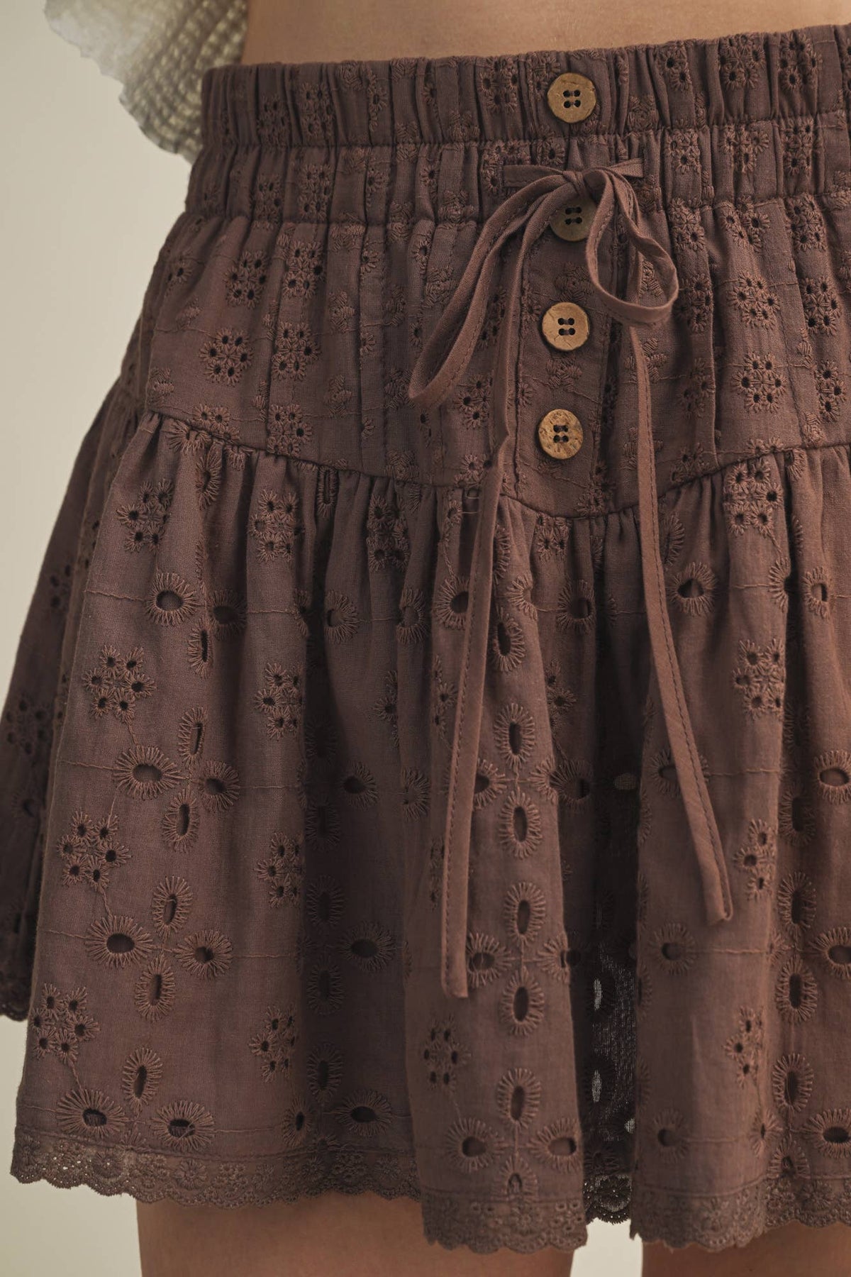 Embroidered Eyelet Smocked Waist Skirt