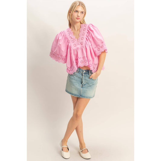 Scalloped Eyelet Babydoll Top