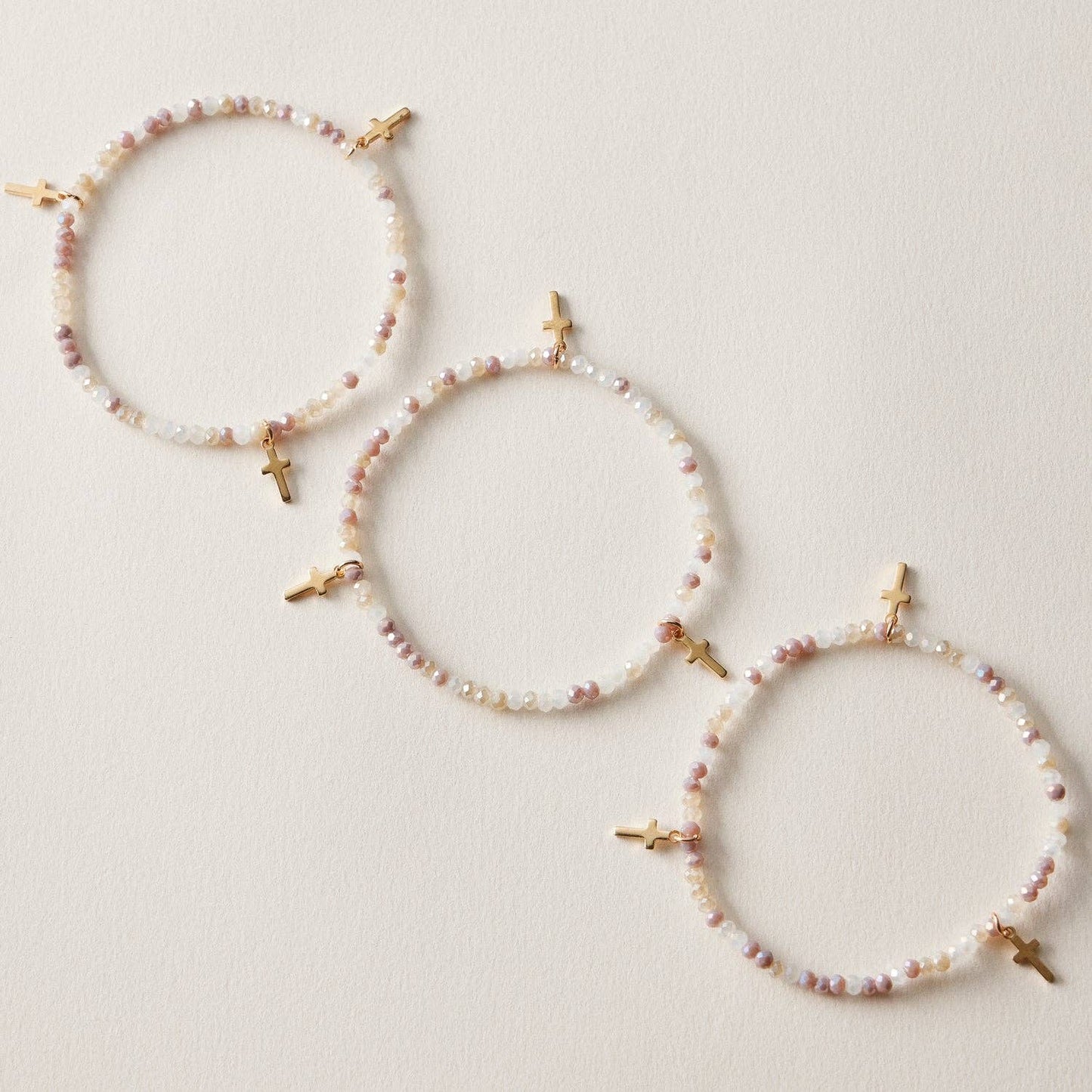 Gold Cross Charm Crystal Stretch Bracelet Stack Set: CHAMP / ONE