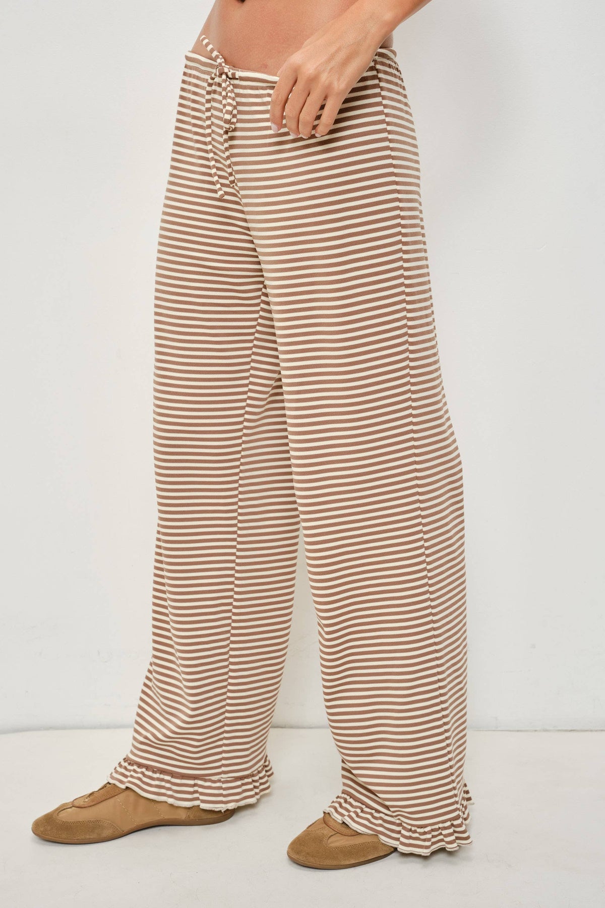 DEVIN STRIPED LOUNGE PANTS WITH RUFFLE