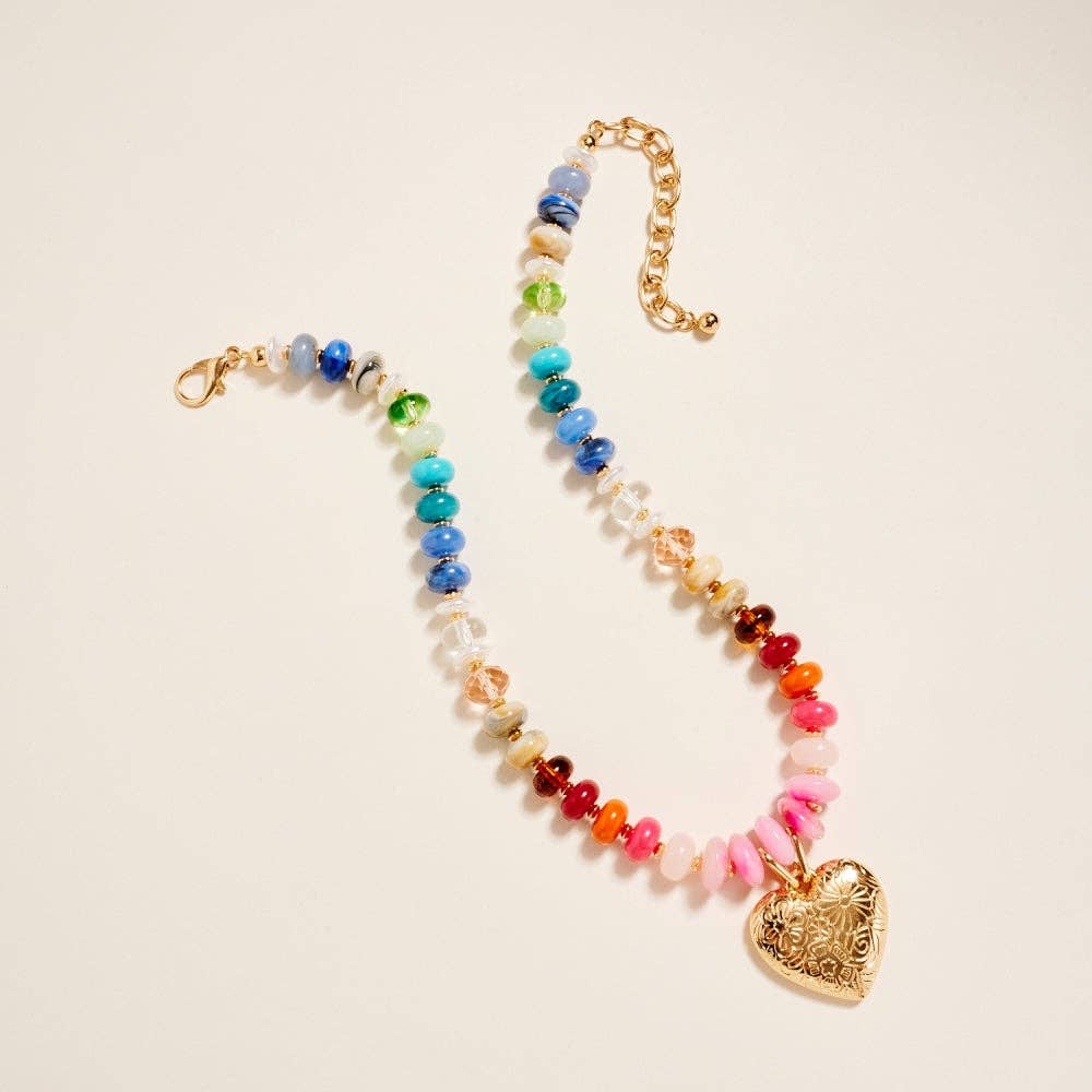 Colorful Resin Bead Puffy Heart Pendant Necklace