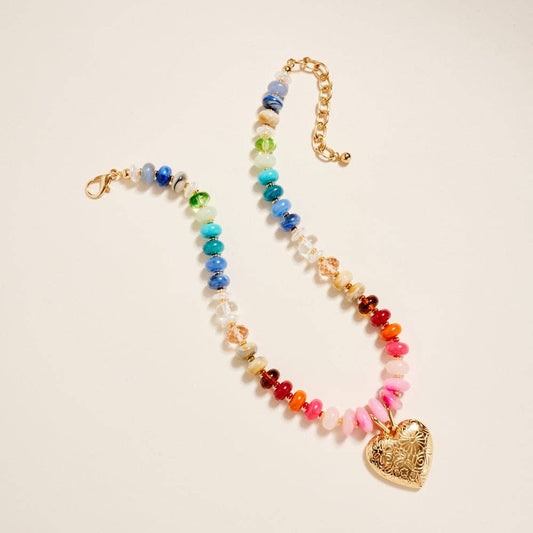 Colorful Resin Bead Puffy Heart Pendant Necklace