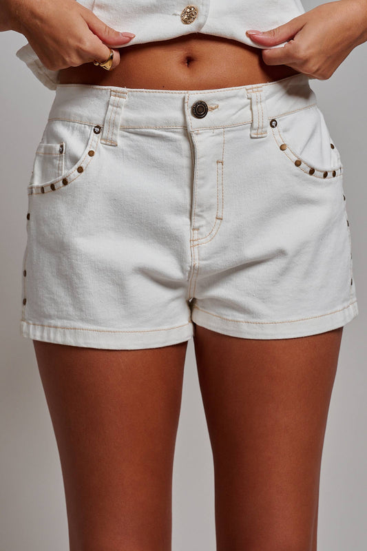 Studded Trim Denim Shorts