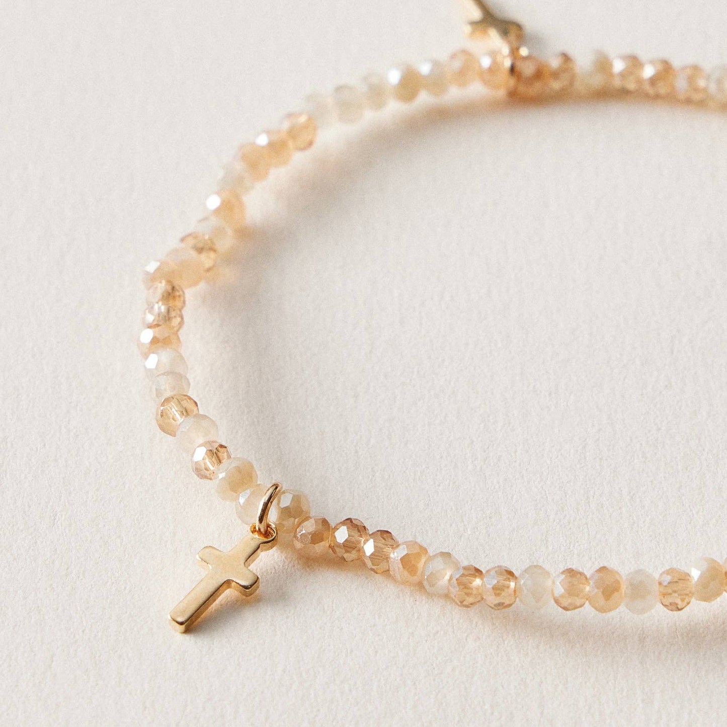 Gold Cross Charm Crystal Stretch Bracelet Stack Set: CHAMP / ONE