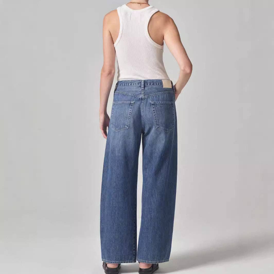 Distressed Loose Denim Drawstring Jeans