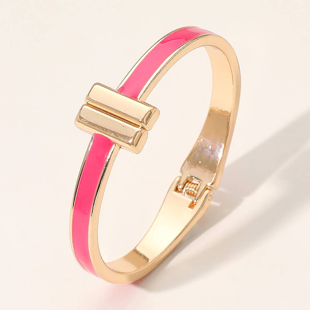 Metal Bar Tip Enamel Hinged Bangle Bracelet: Black