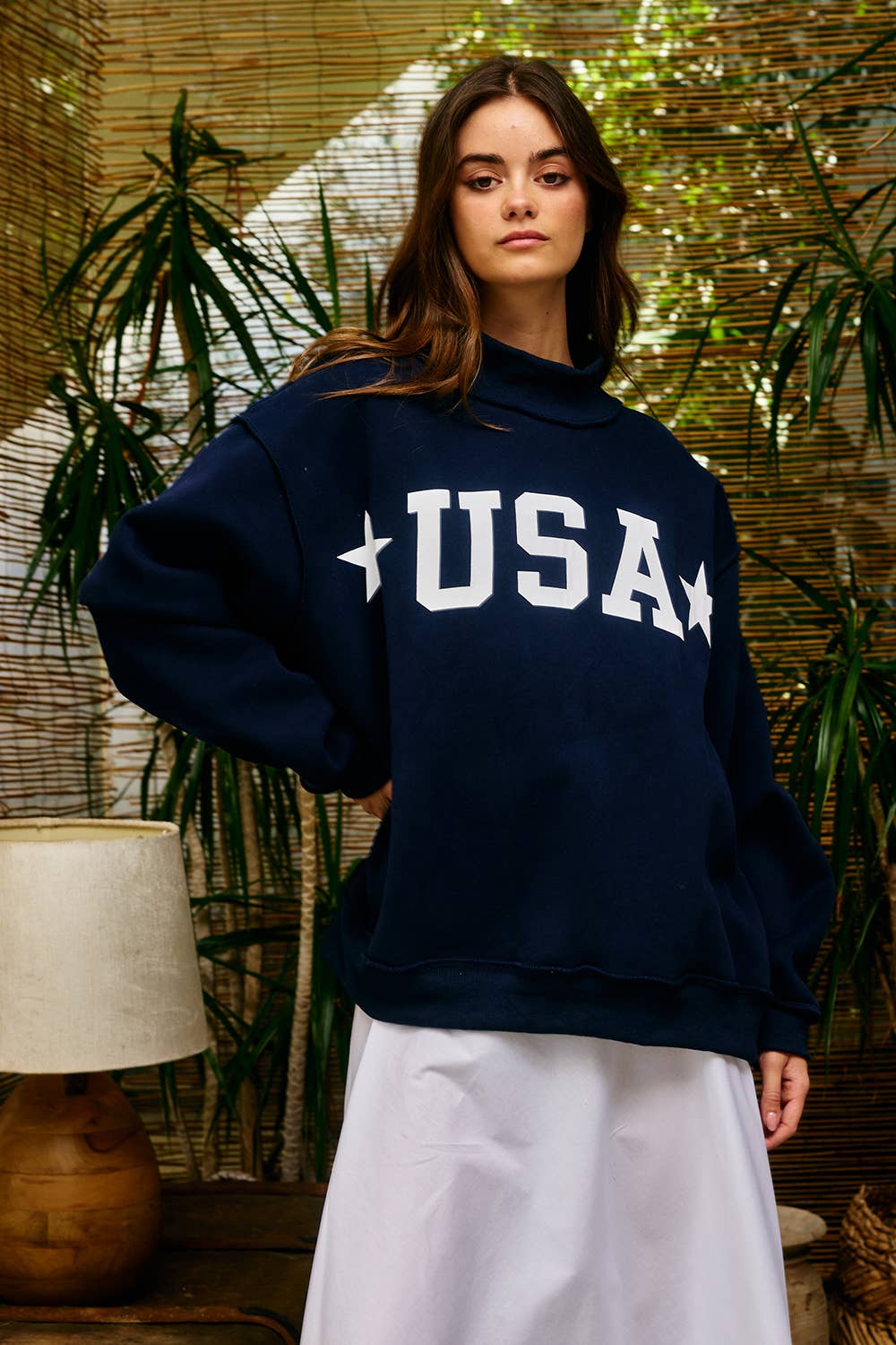 USA Map Reversible Oversize Mockneck