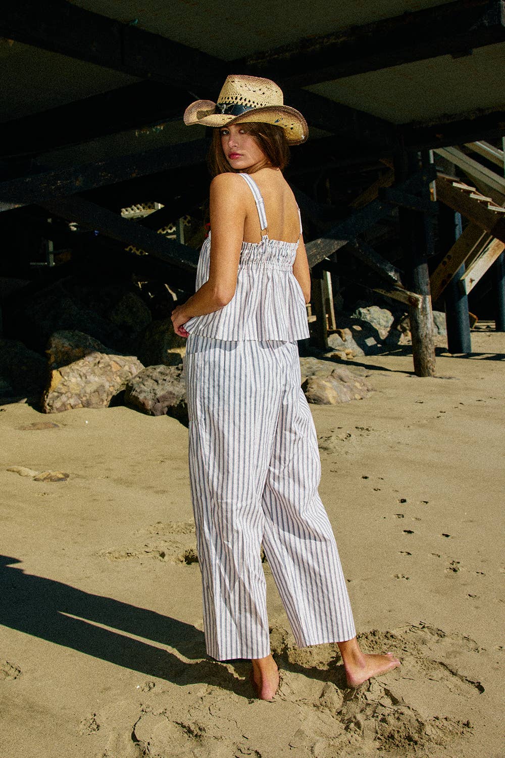 Contrast Drawstring Detail Stripe Print Pants