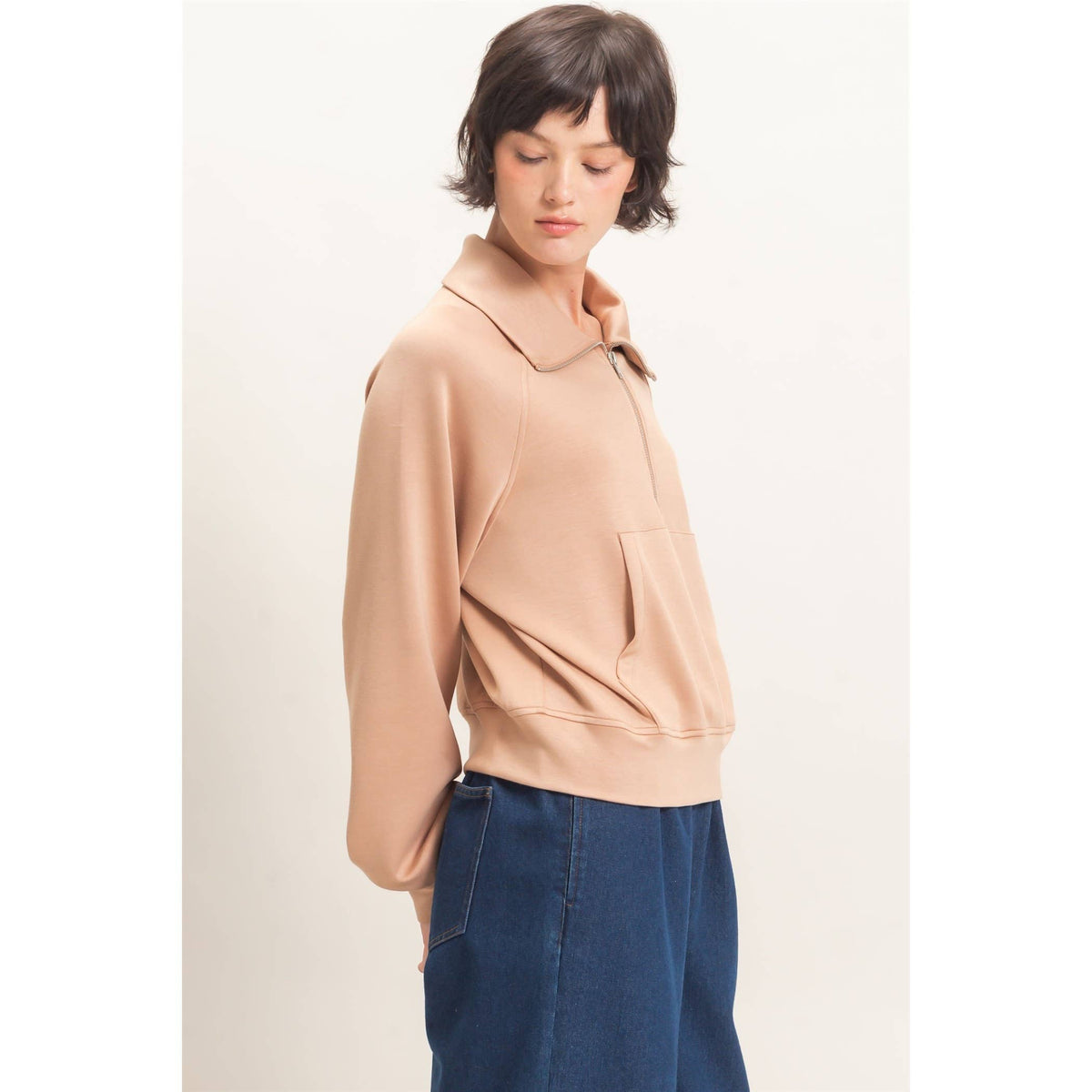 Half-Zip Collar Raglan Pullover