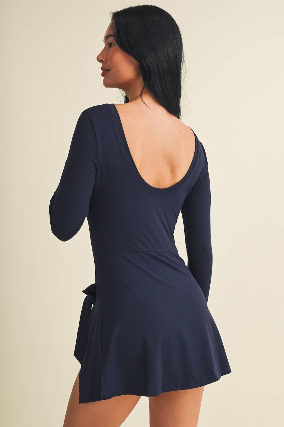 Long Sleeve Wrap Tie Front Dress: Dark Chocolate / S