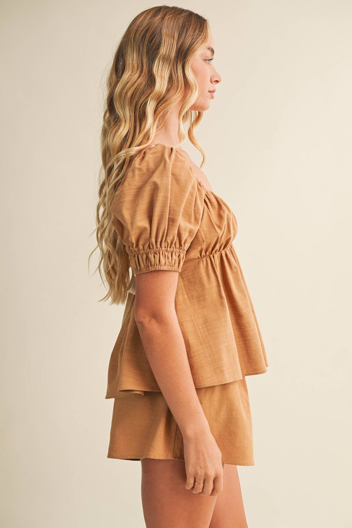 Ruched Bodice Empire Puff Sleeve Top