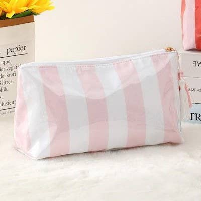 TRAVEL STRIPE COSMETIC MAKEUP POUCH BAG