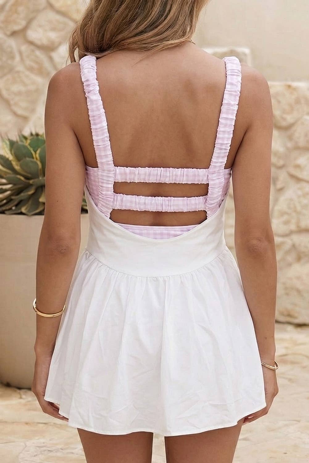 Two Piece Gingham Contrast Patchwork Loose Mini Dress