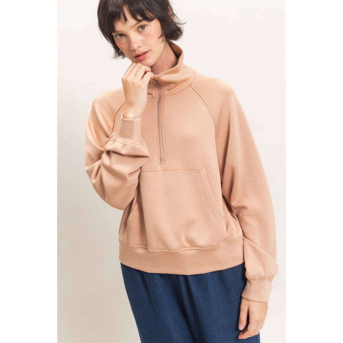 Half-Zip Collar Raglan Pullover
