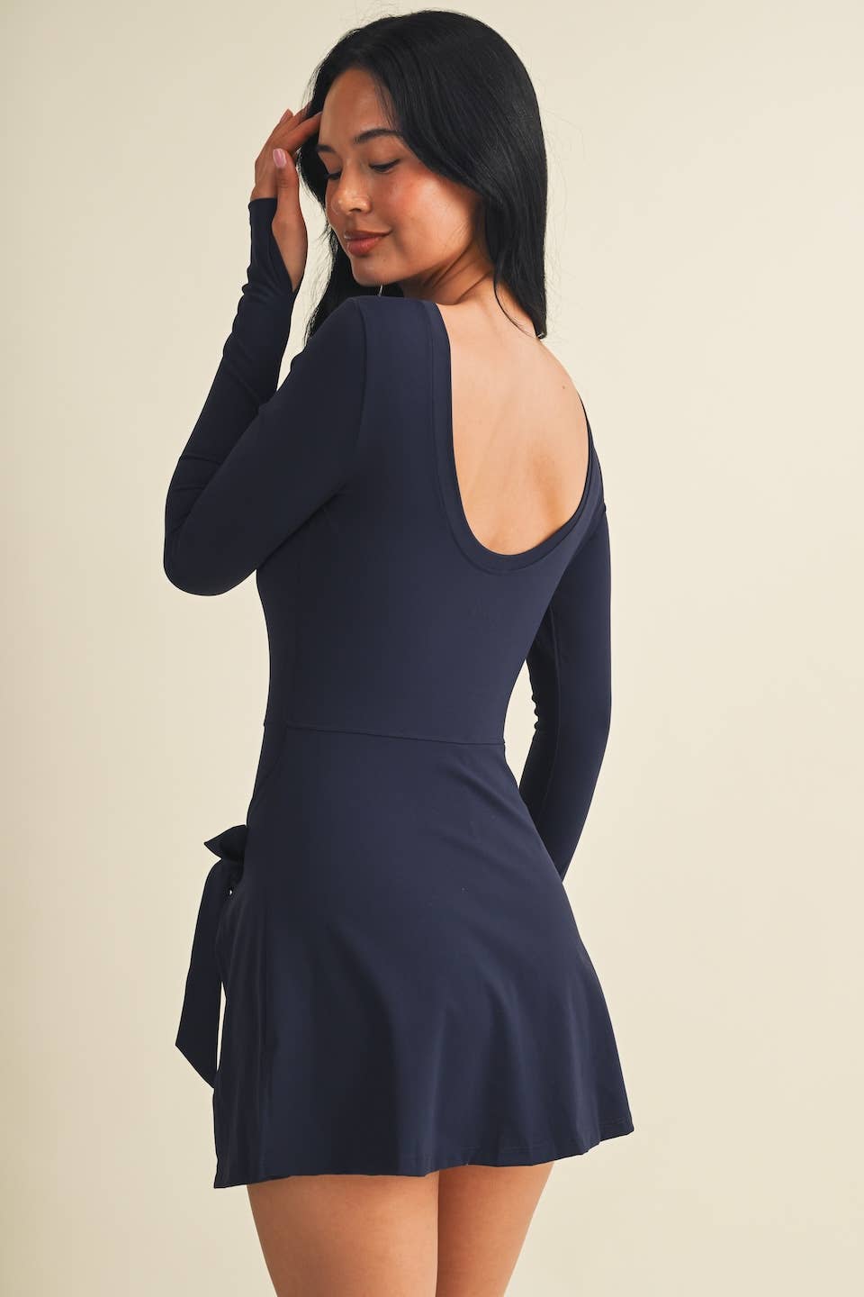 Long Sleeve Wrap Tie Front Dress: Dark Chocolate / S