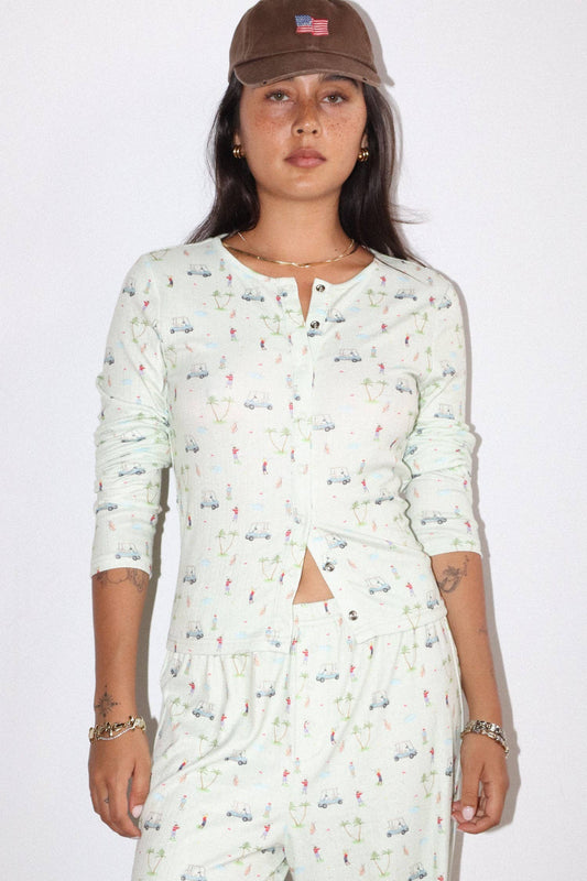 Golf Print Button Cardigan