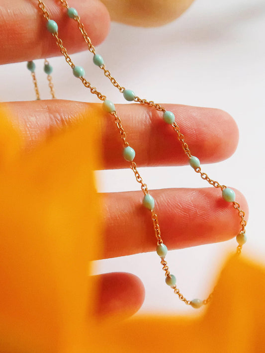 Beaded Petite Chain Necklace: Blue