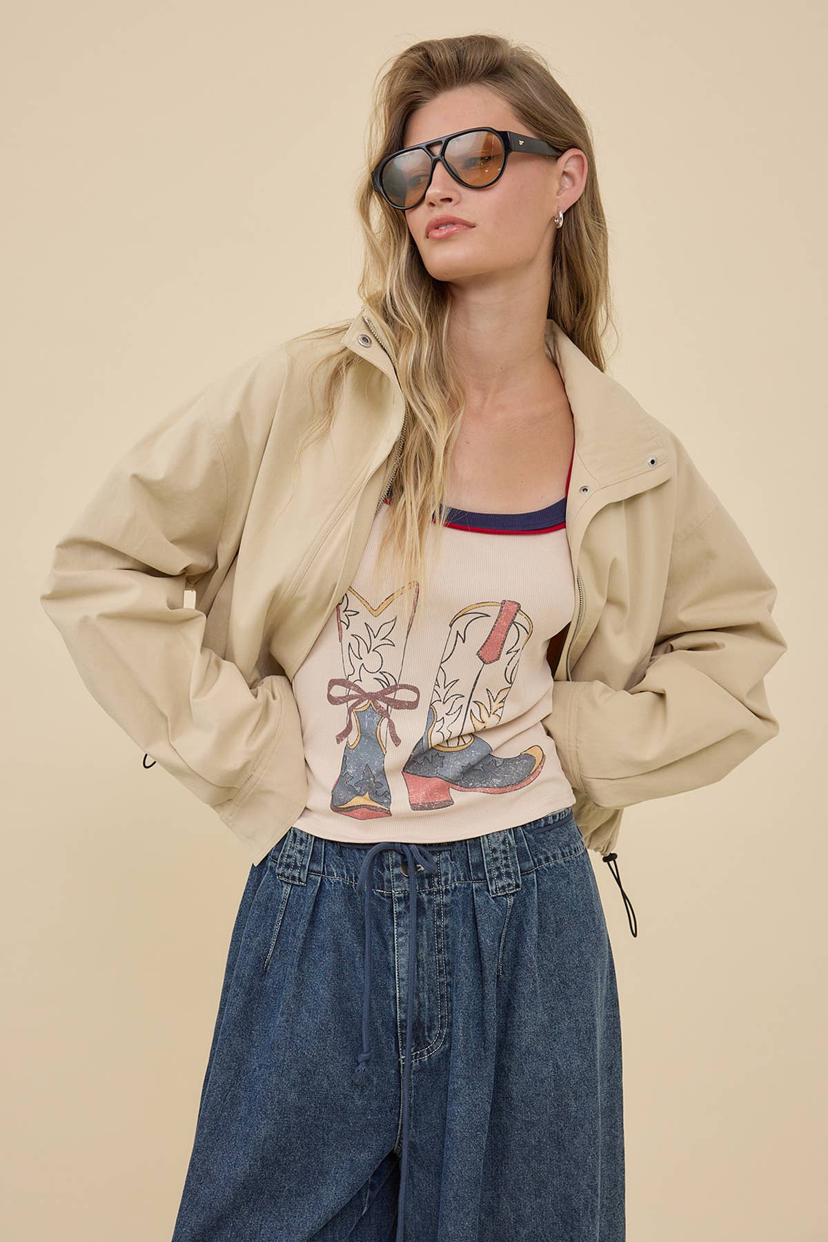 Vintage Cowboy Boots Graphic Rib Tank - RTK1120: CREAM / S-M-L (3-2-1)
