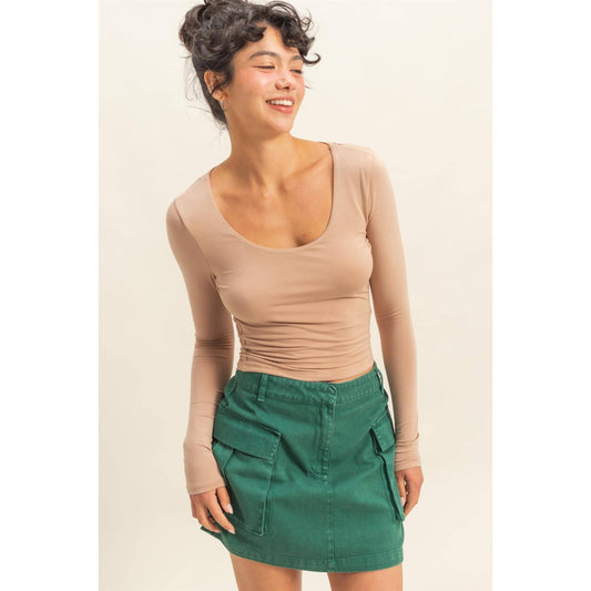 Scoop Neck Long Sleeve Crop Top