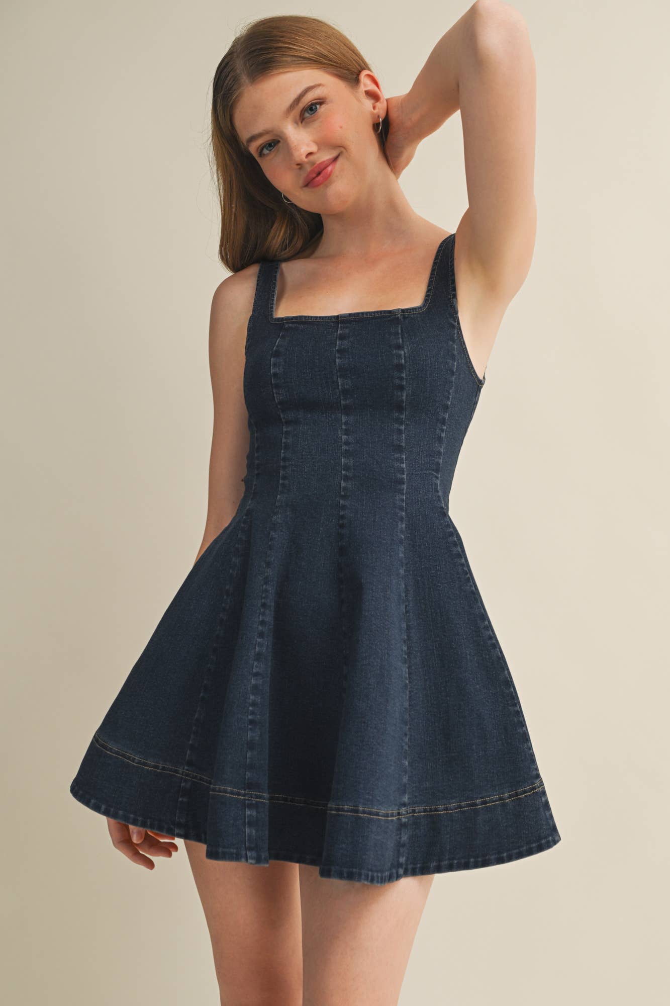 Square Neck Seamed Fit-And-Flare Dress