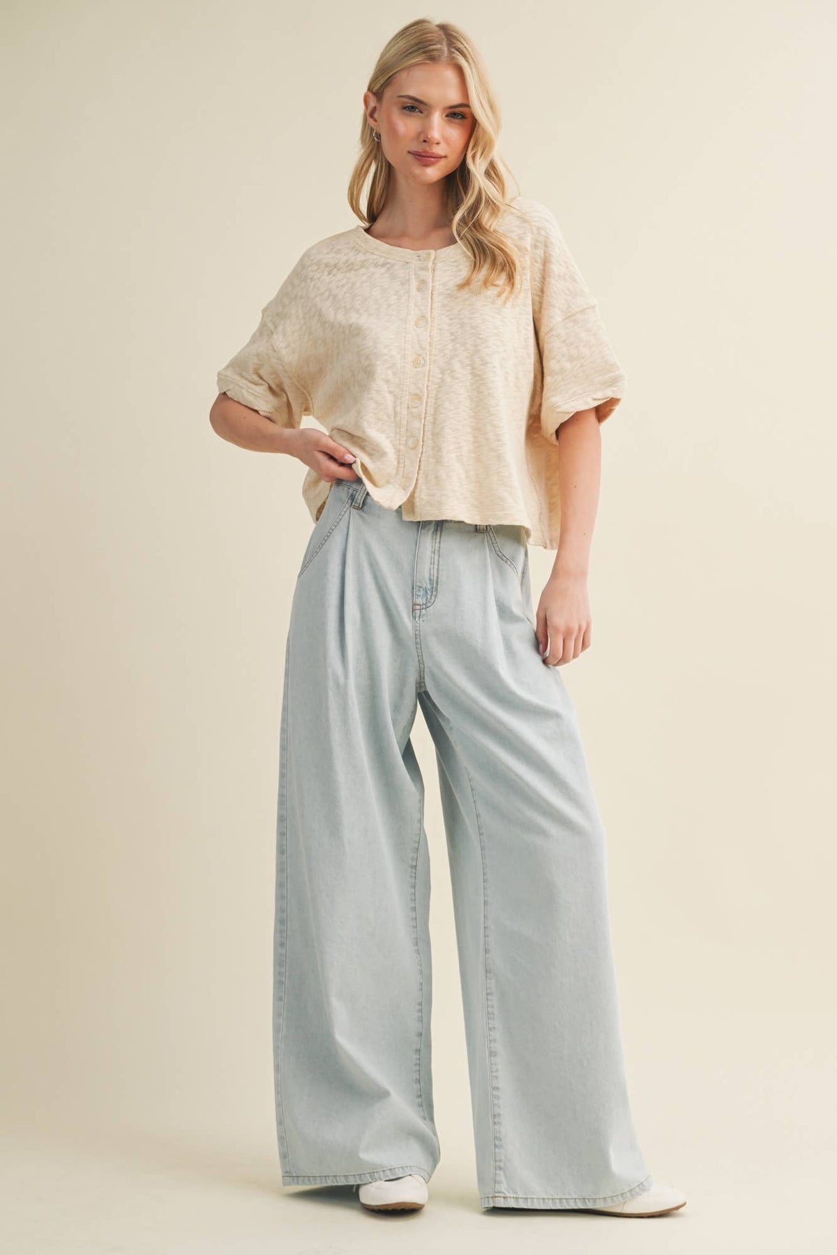 Pleat-Front High-Waist Denim