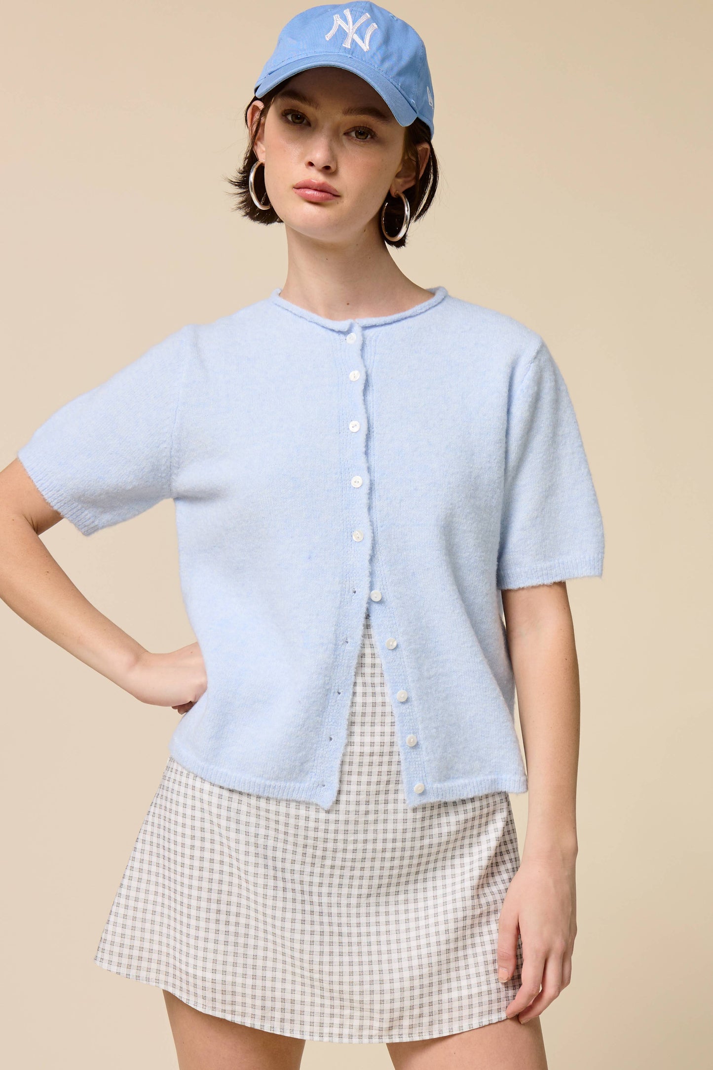 Short Sleeve Button Down Cardigan Top: Tangerine / S