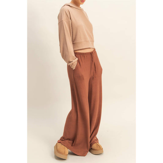 Laid Back Brushed Fabric Relaxed Wide Leg Pants