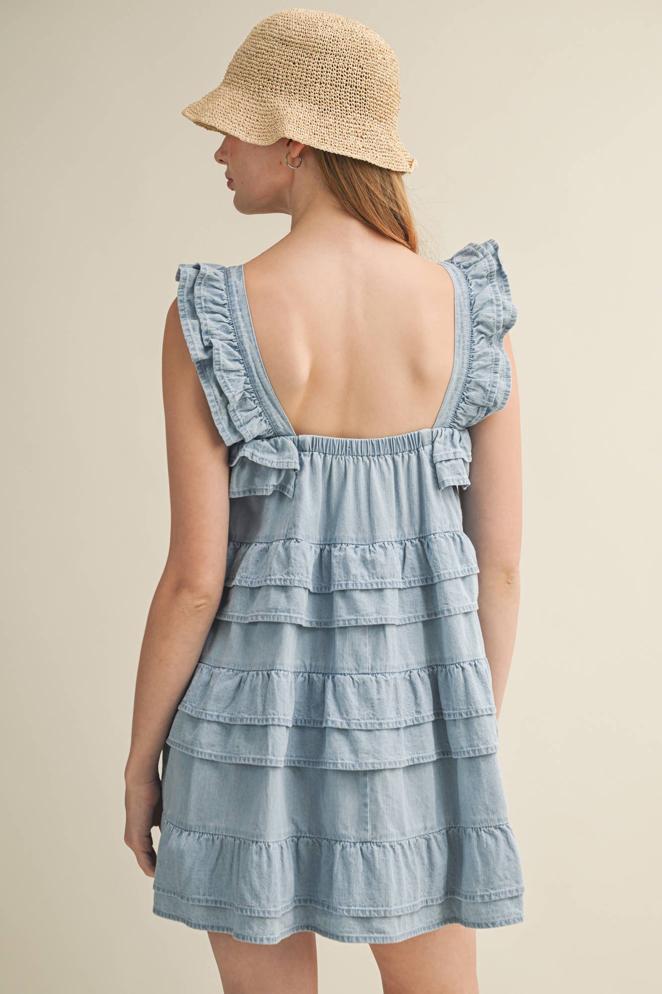 Ruffled Strap Tiered Denim Dress