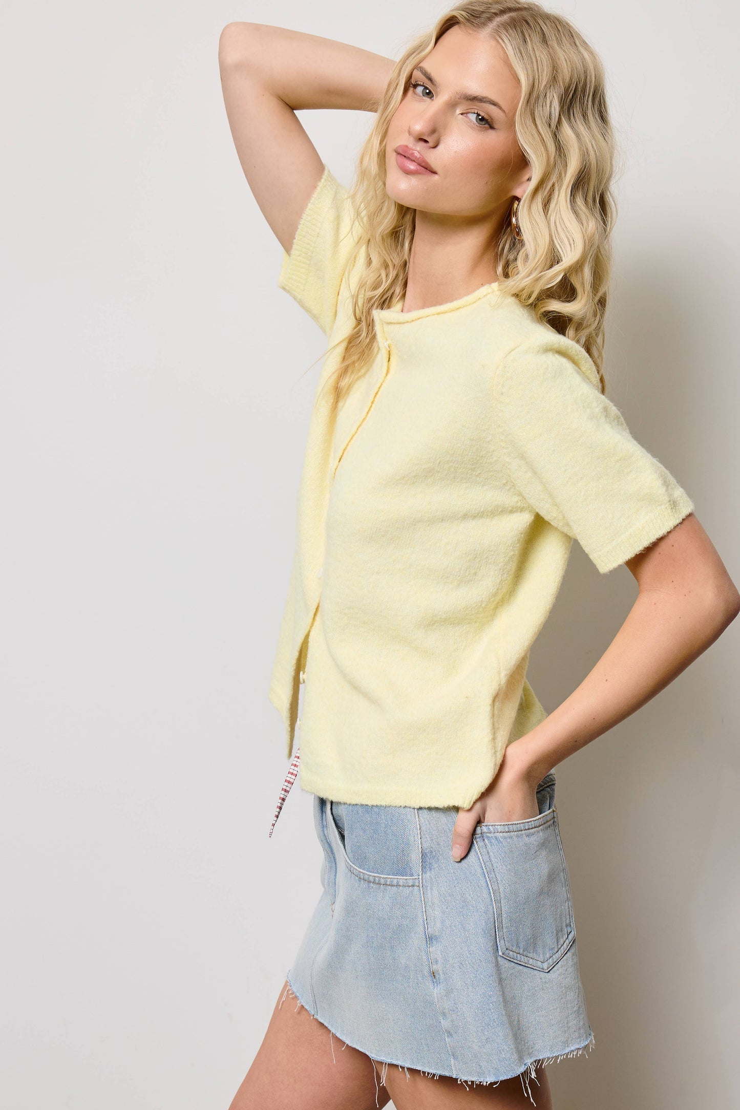 Short Sleeve Button Down Cardigan Top: Tangerine / S