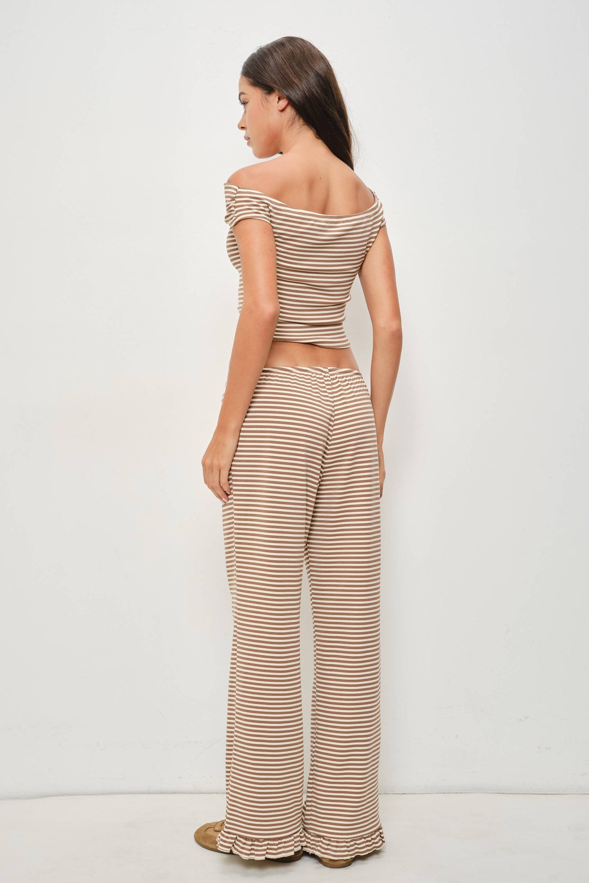 DEVIN STRIPED LOUNGE PANTS WITH RUFFLE
