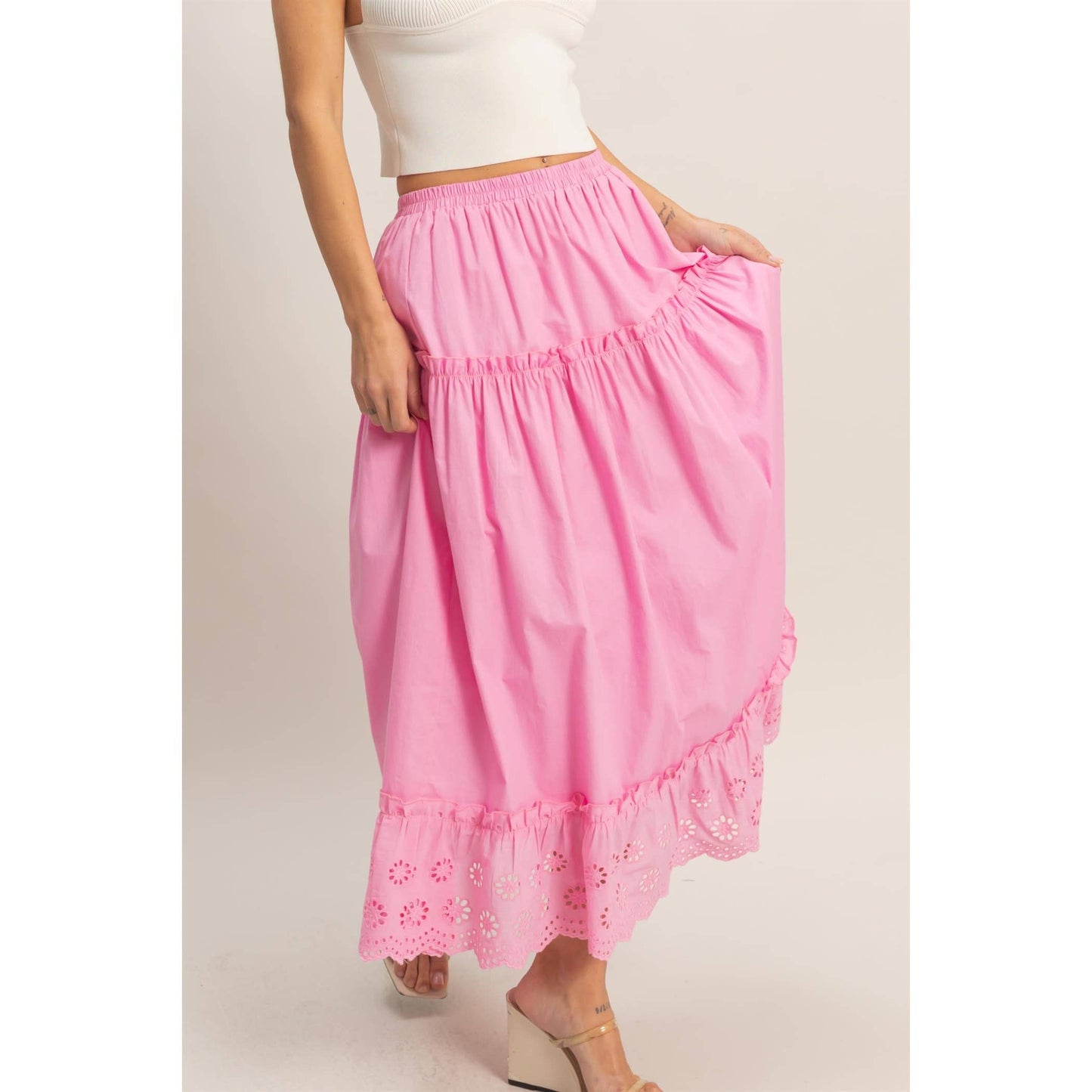 Tiered Eyelet Maxi Skirt