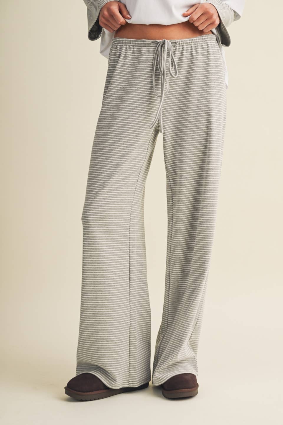 Striped Jersey Stretch Wide Leg Pants