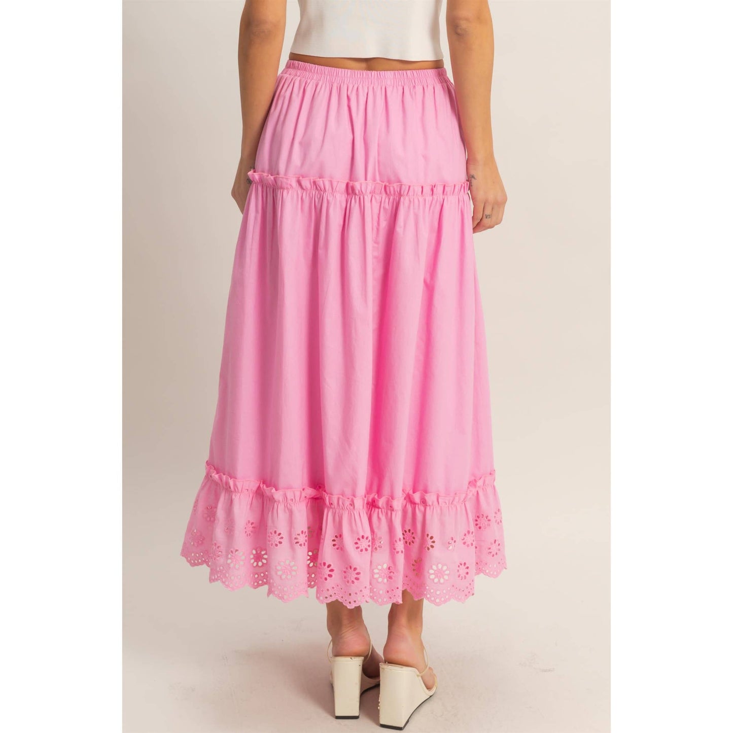 Tiered Eyelet Maxi Skirt