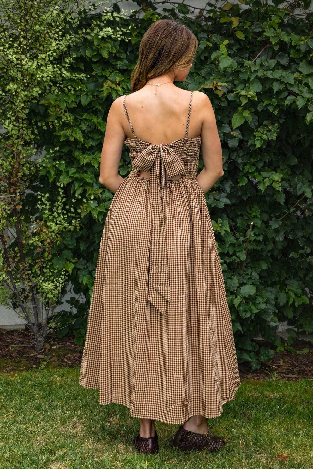 MAYREN Gingham Smocked Midi Dress