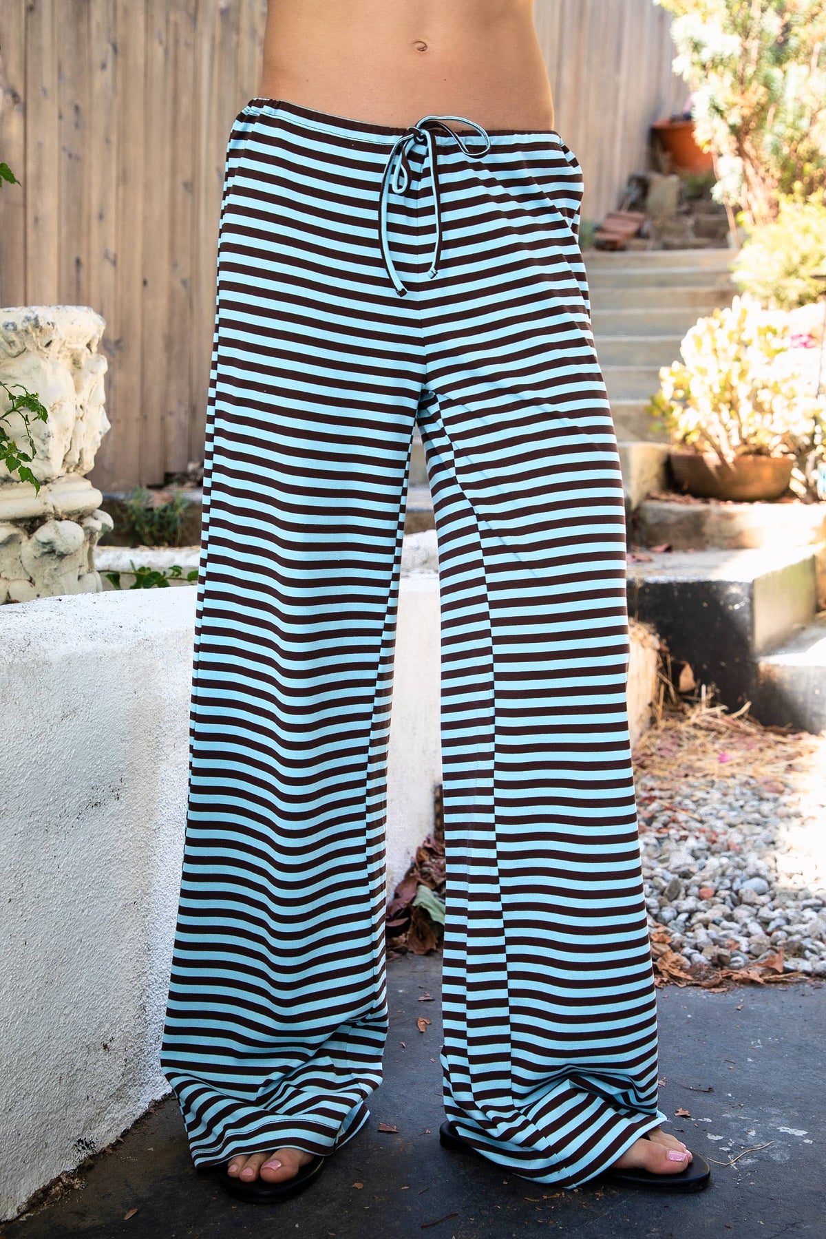MARLOWE Stretch Mid Waist Stripe Wide Leg Pants