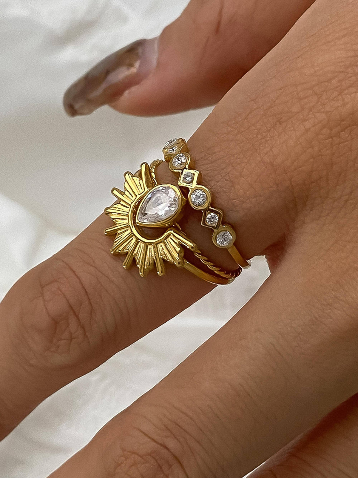 Sun Stone CZ Layered Ring